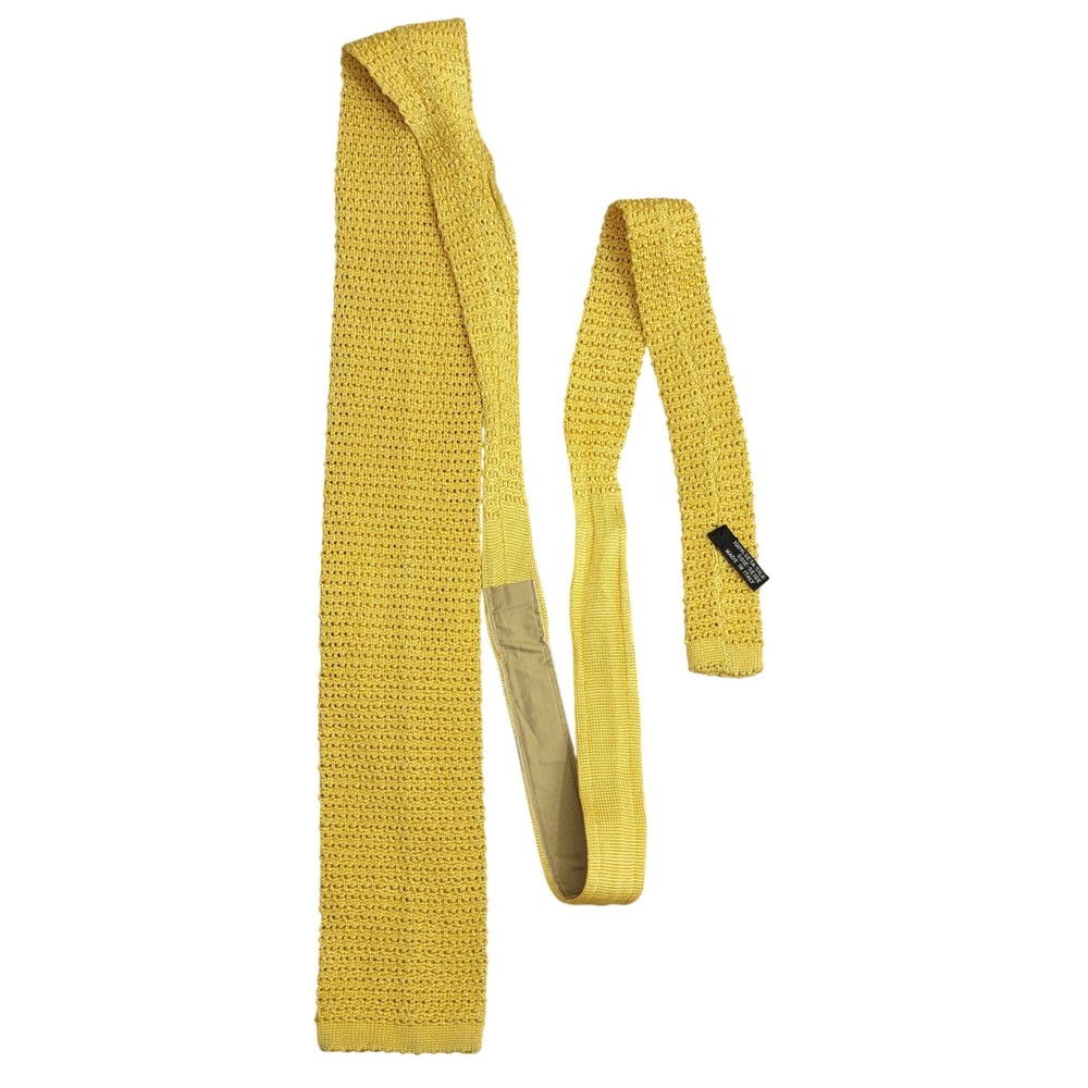 Ben Silver Classic Silk Knit Tie Mens Yellow Made in Italy Square End 3in